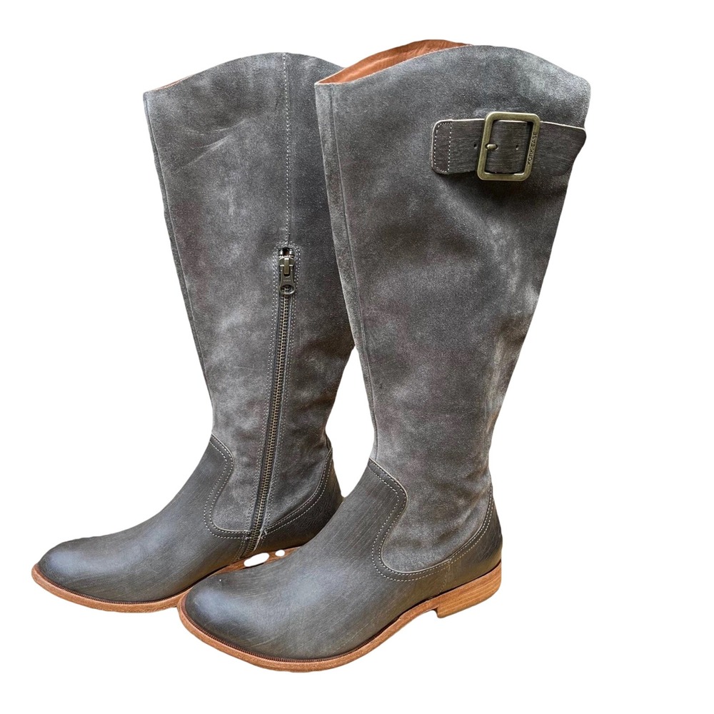 Kork Ease Women Dark Gray Suede Leather Tall Riding Boots Buckle Zipper Size 7.5